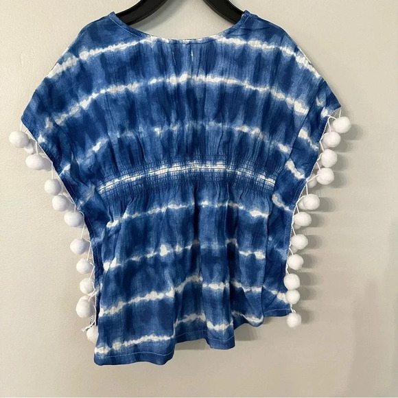 Mud Pie Girls Beach Swimsuit Cover Up Blue Tie Dye with Pom Poms Sz 2T-3T NWT - Picture 8 of 8